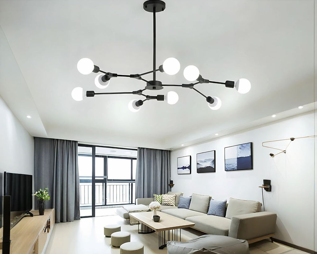 Lustre moderne salon spoutnik à tiges rayonnantes
