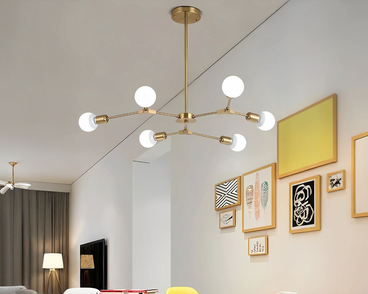 Lustre moderne salon spoutnik à tiges rayonnantes, vue 3