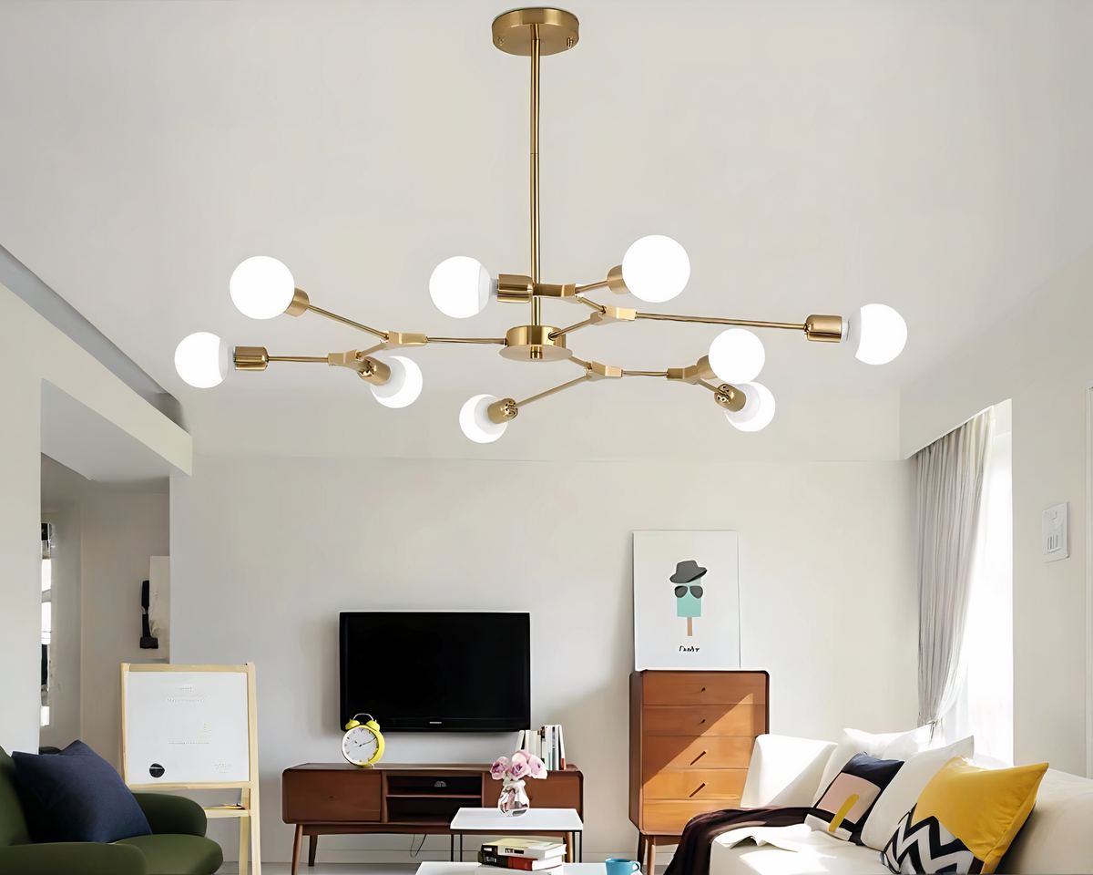 Lustre moderne salon spoutnik à tiges rayonnantes, vue 5