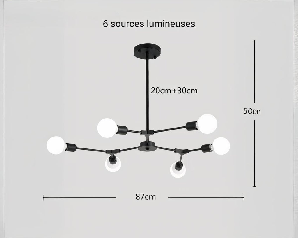 Lustre moderne salon spoutnik à tiges rayonnantes, vue 8