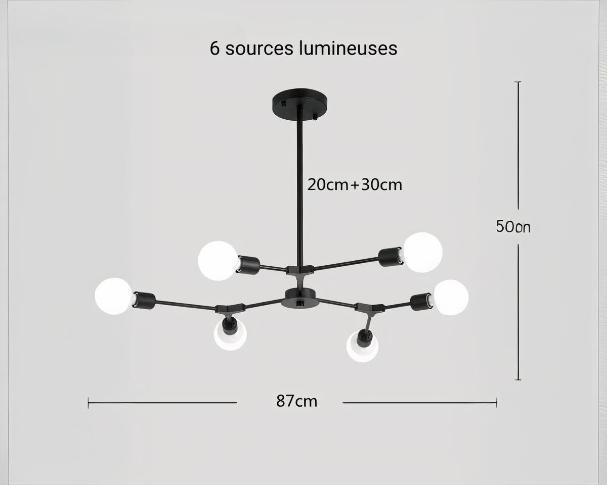 Lustre moderne salon spoutnik à tiges rayonnantes, vue 8