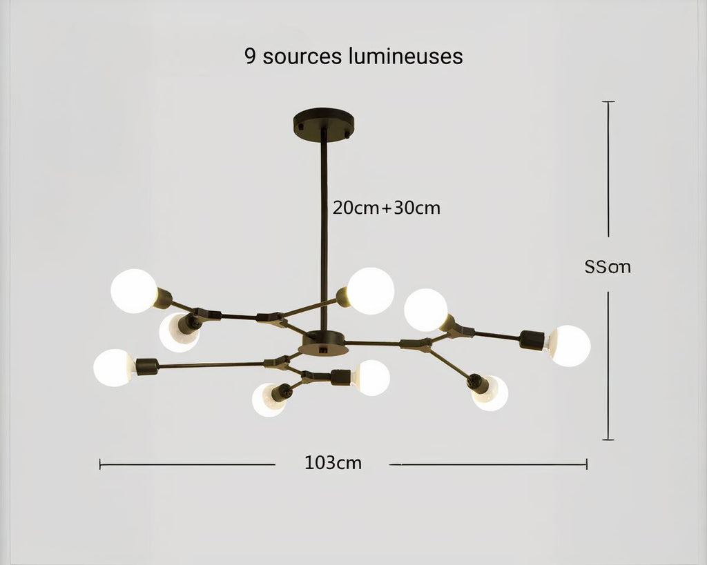 Lustre moderne salon spoutnik à tiges rayonnantes, vue 9