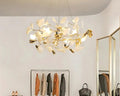 Lustre en céramique couronne de feuilles sur cercle doré, vue 2