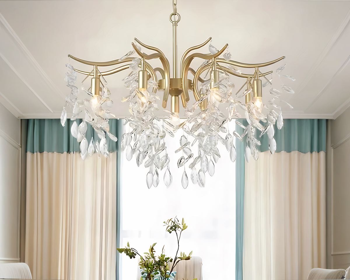 Lustre cristal doré à branches et pampilles taillées, vue 4