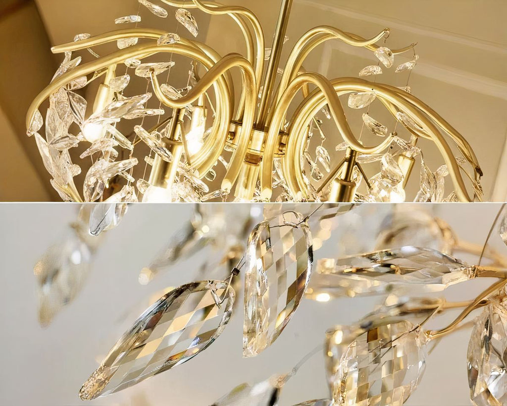 Lustre cristal doré à branches et pampilles taillées, vue 7