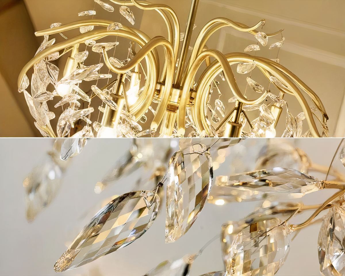 Lustre cristal doré à branches et pampilles taillées, vue 7