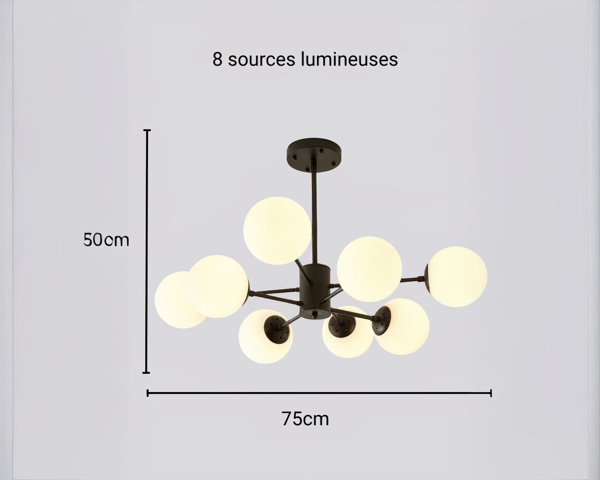 Lustre salle à manger spoutnik suspendu à multiples ampoules, vue 5