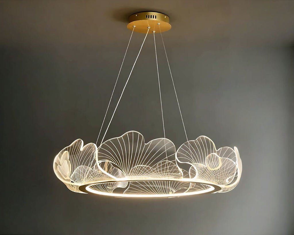 Lustre salle à manger couronne de feuilles en acrylique