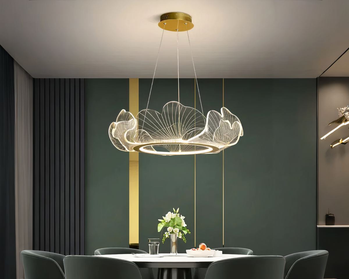 Lustre salle à manger couronne de feuilles en acrylique, vue 7
