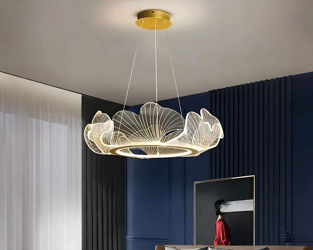 Lustre salle à manger couronne de feuilles en acrylique, vue 8
