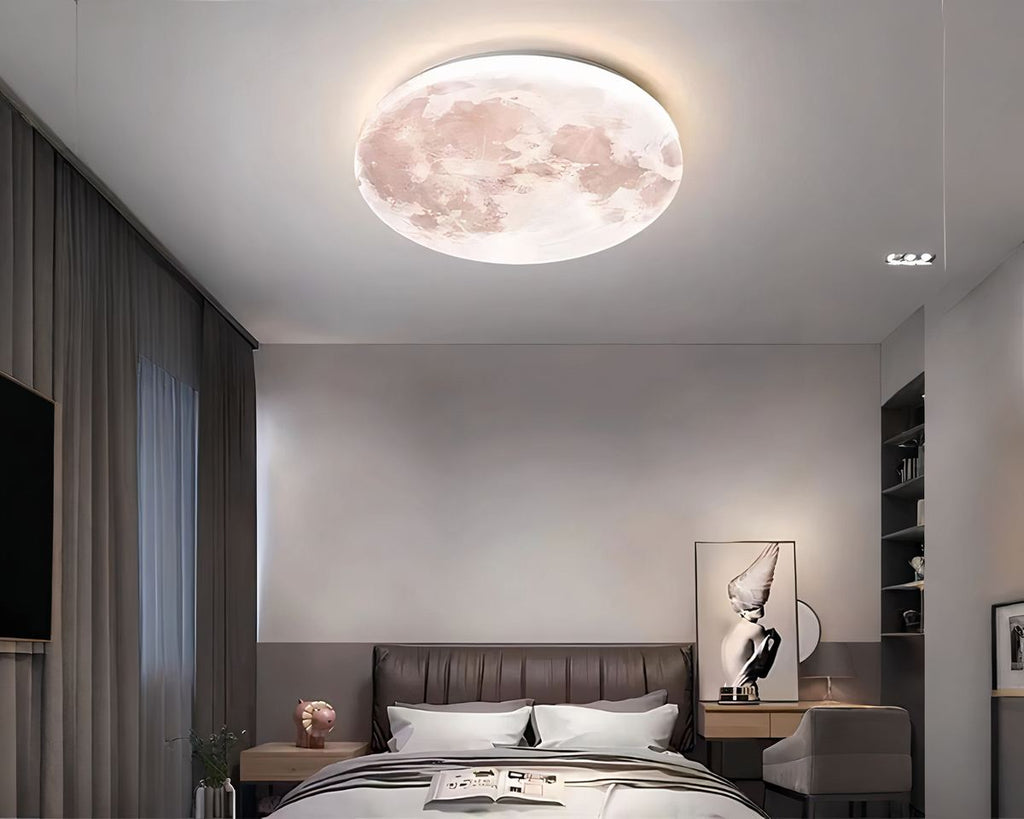 Lustre chambre ado plafonnier lune grise en acrylique