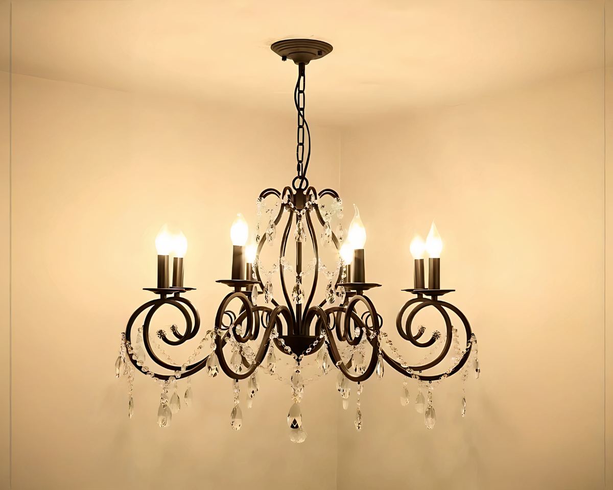 Lustre cristal hollandais en métal noir à pampilles, vue 5