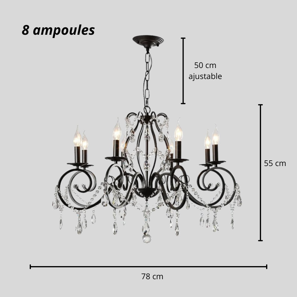 Lustre cristal hollandais en métal noir à pampilles, vue 8