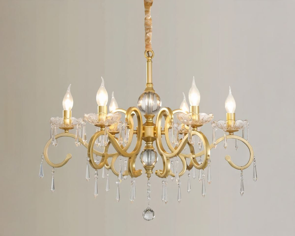 Lustre cristal hollandais doré à six bras