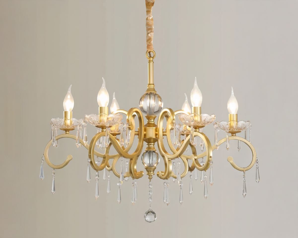Lustre cristal hollandais doré à six bras