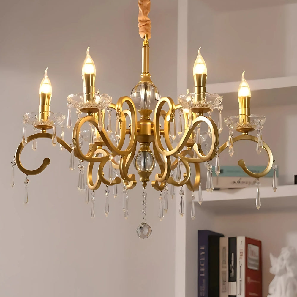 Lustre cristal hollandais doré à six bras, vue 5