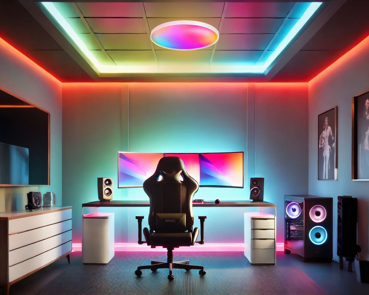 Lustre LED plafonnier connecté RGB pour espace gaming