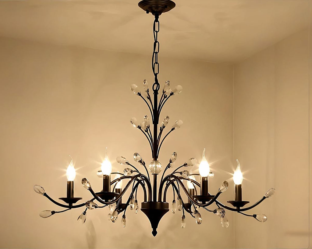 Lustre ancien hollandais noir à détails de cristal