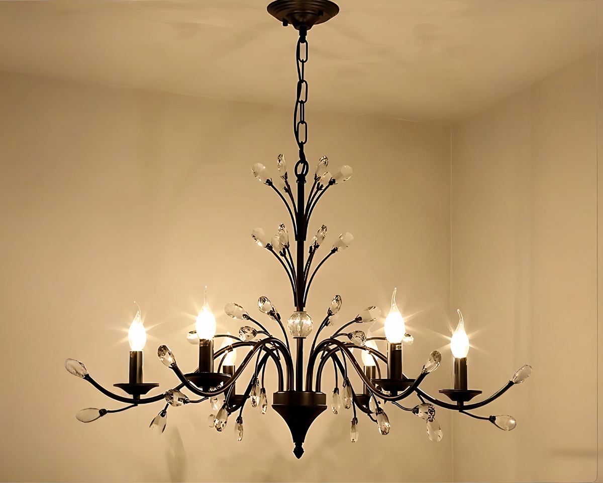 Lustre ancien hollandais noir à détails de cristal