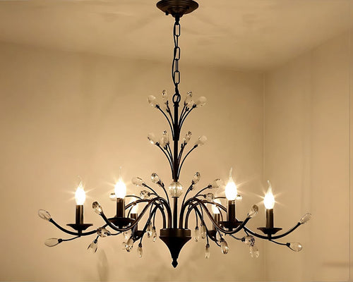 Lustre ancien hollandais noir à détails de cristal