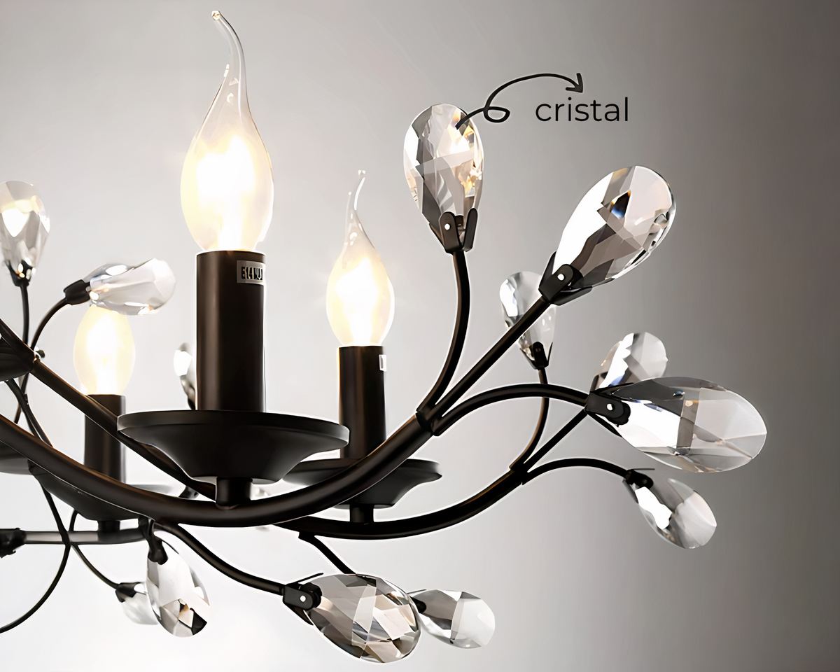 Lustre ancien hollandais noir à détails de cristal, vue 3