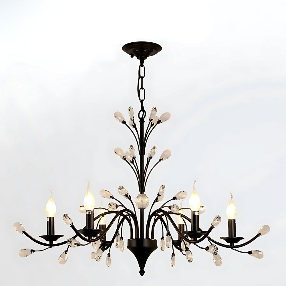 Lustre ancien hollandais noir à détails de cristal, vue 6