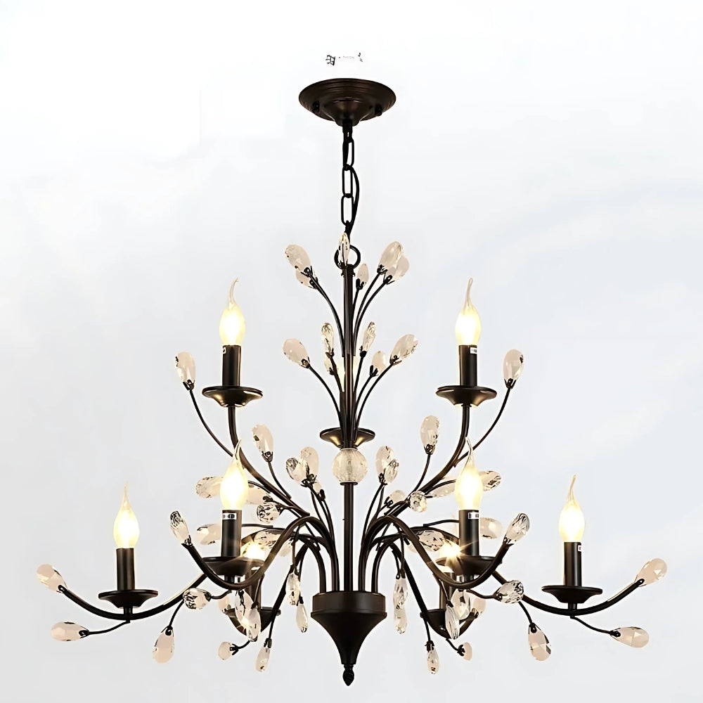 Lustre ancien hollandais noir à détails de cristal, vue 7