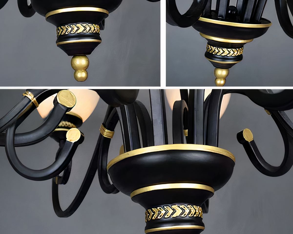 Lustre ancien hollandais en métal noir et doré, vue 4