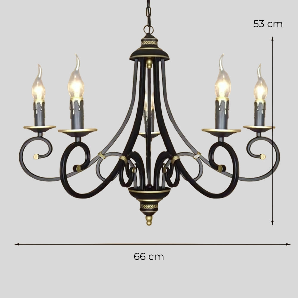 Lustre ancien hollandais en métal noir et doré, vue 5