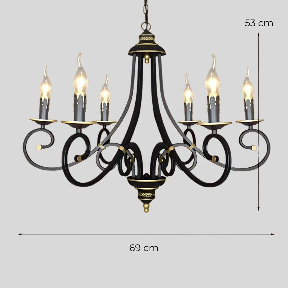 Lustre ancien hollandais en métal noir et doré, vue 6