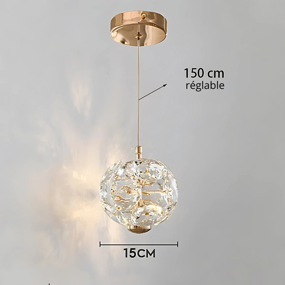 Petit lustre boule à facettes de cristal et métal doré, vue 5