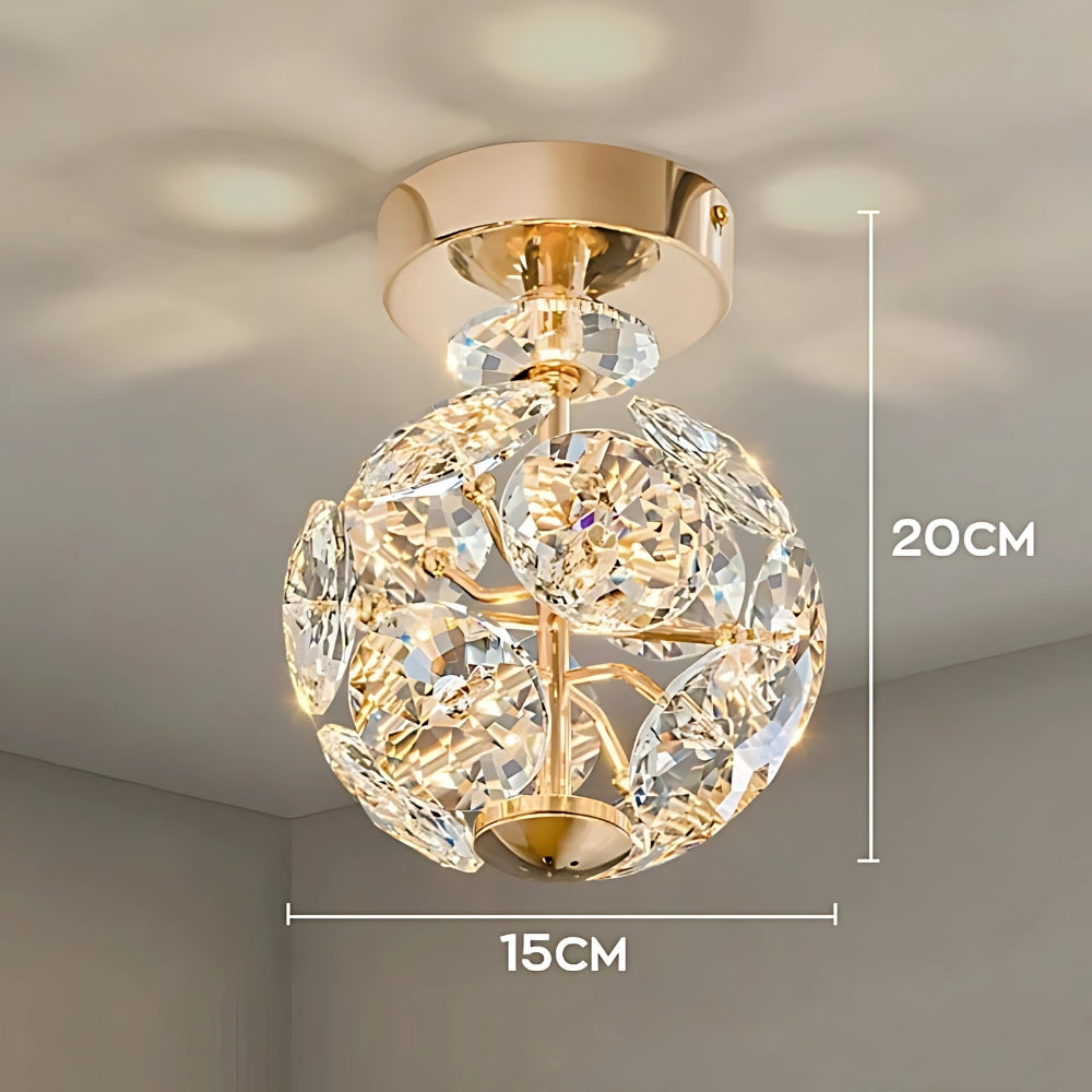 Petit lustre boule à facettes de cristal et métal doré, vue 6