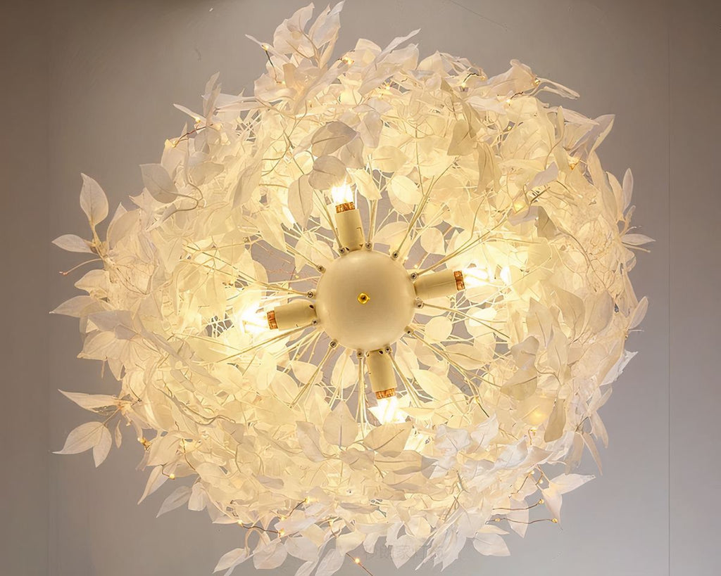 Lustre chambre cocooning à feuilles blanches suspendues, vue 5