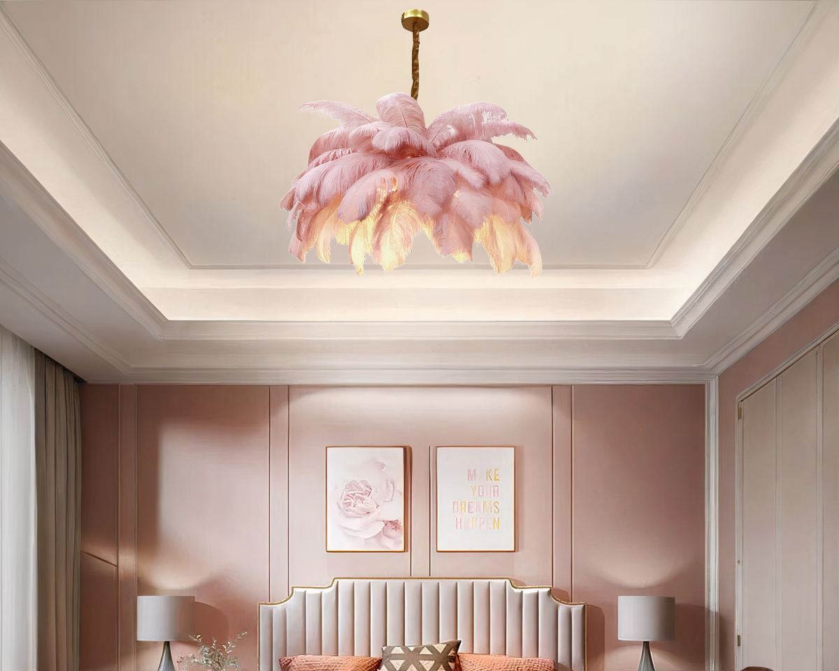 Lustre chambre cocooning en plumes d'autruche, vue 5