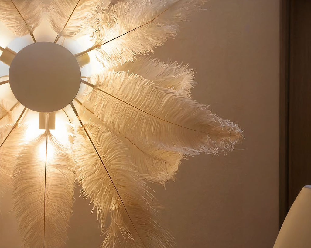 Lustre chambre cocooning en plumes d'autruche, vue 6