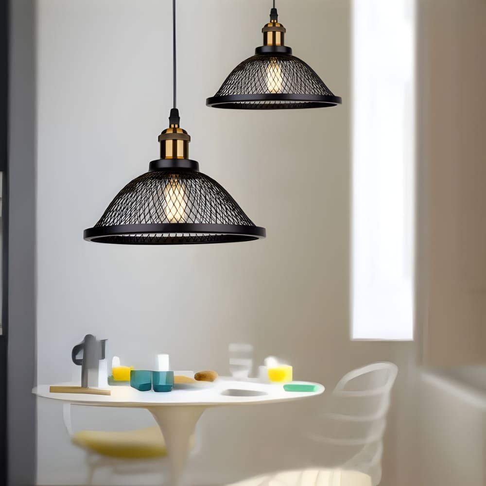 Lustre cuisine noir en cage de métal grillagé