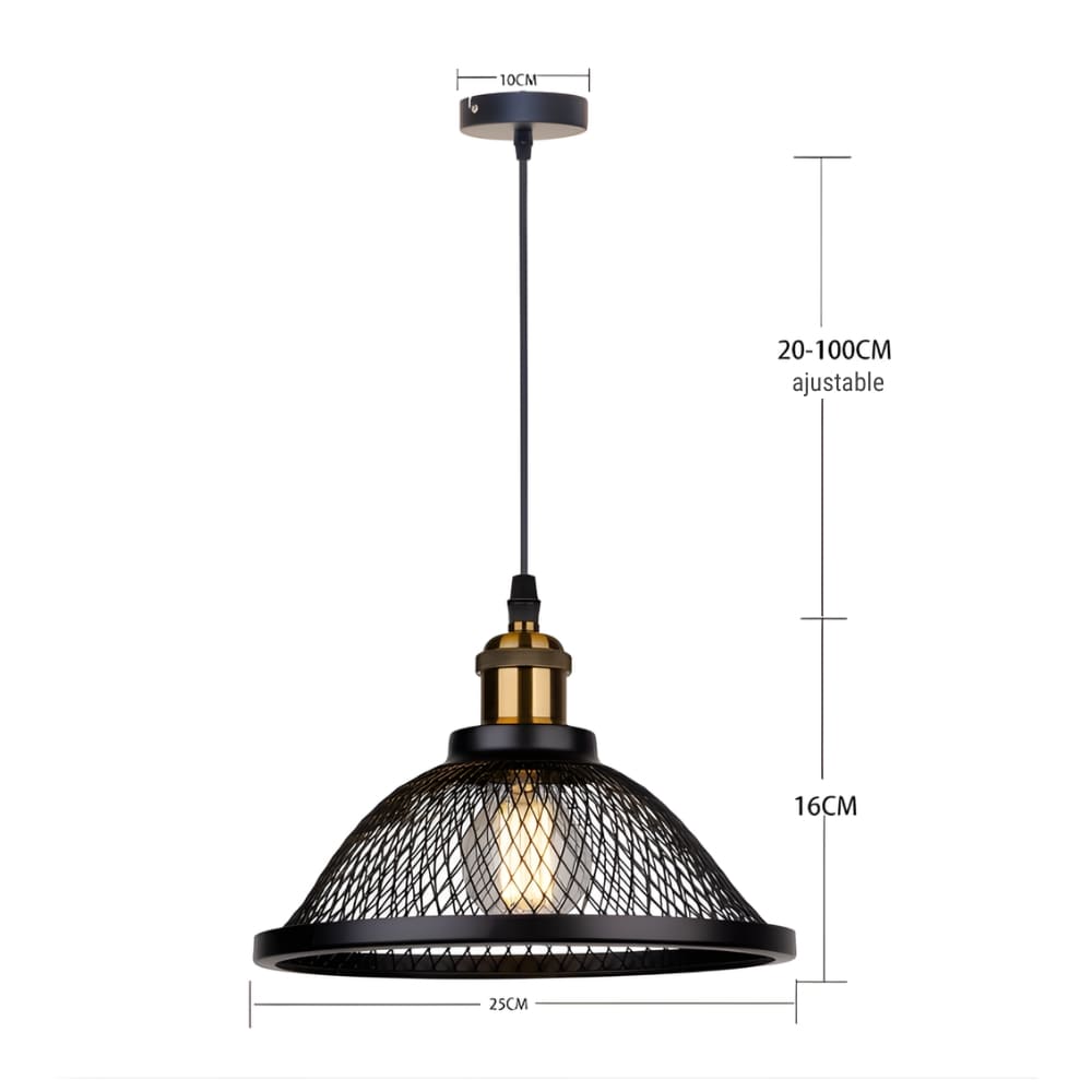 Lustre cuisine noir en cage de métal grillagé, vue 4
