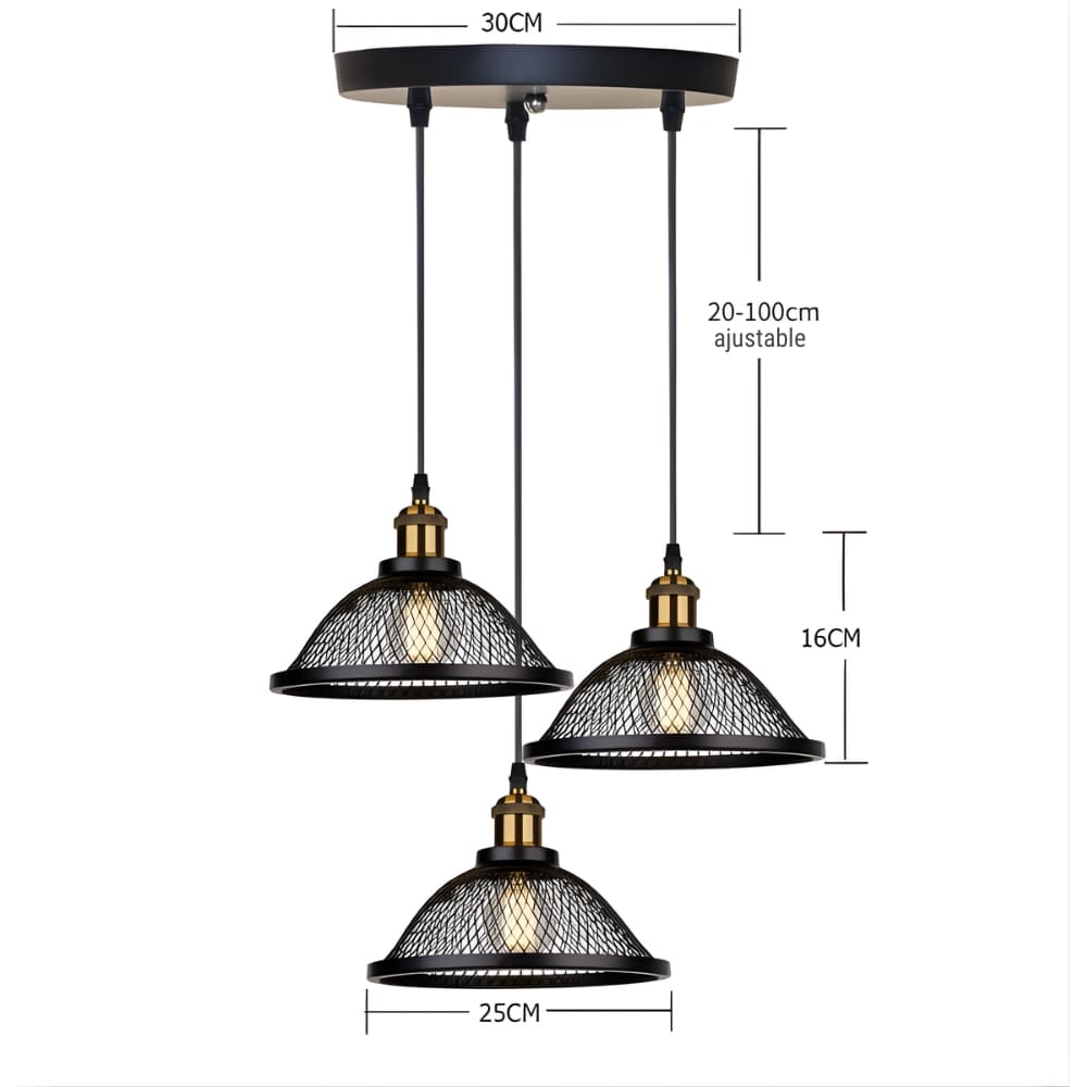 Lustre cuisine noir en cage de métal grillagé, vue 5