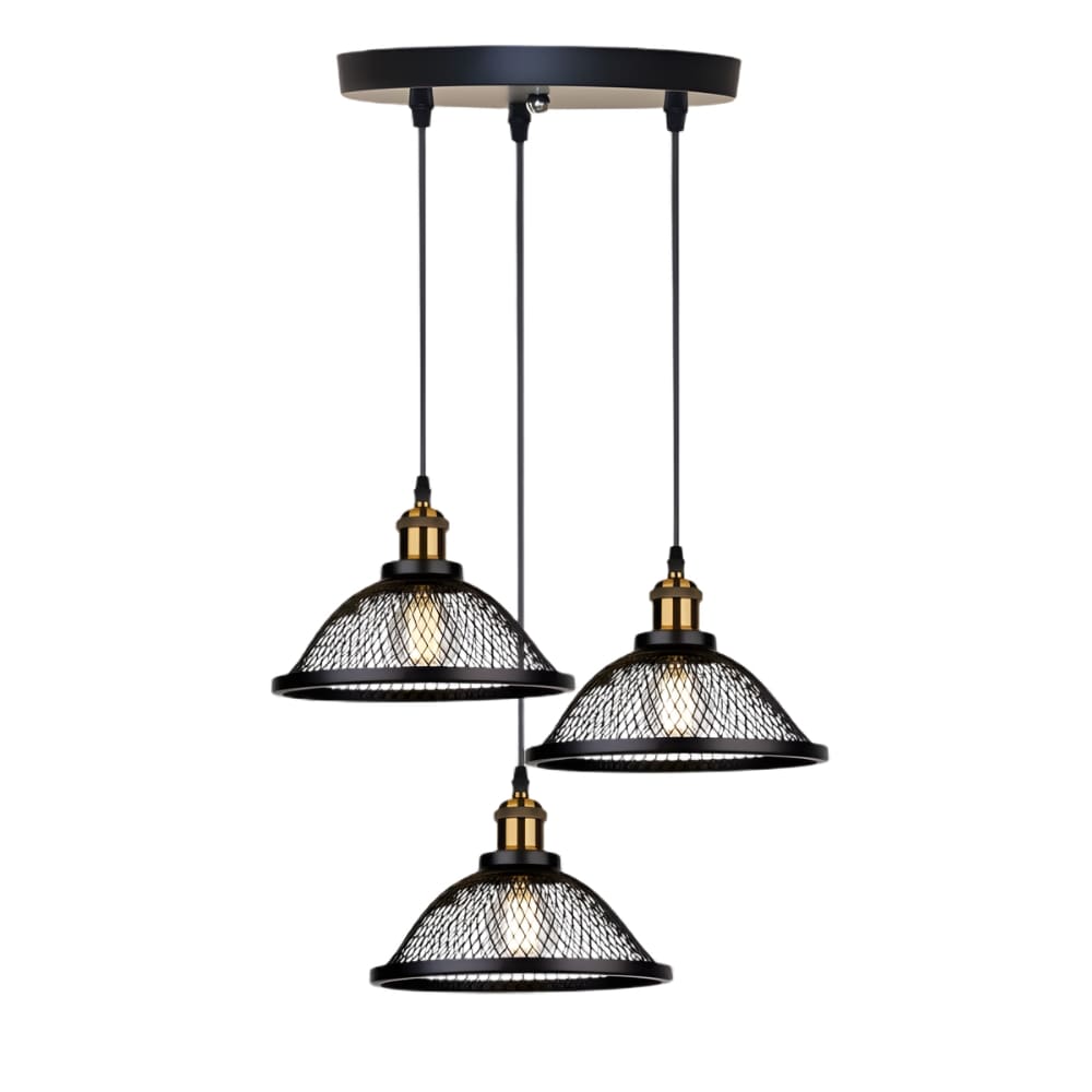Lustre cuisine noir en cage de métal grillagé, vue 6