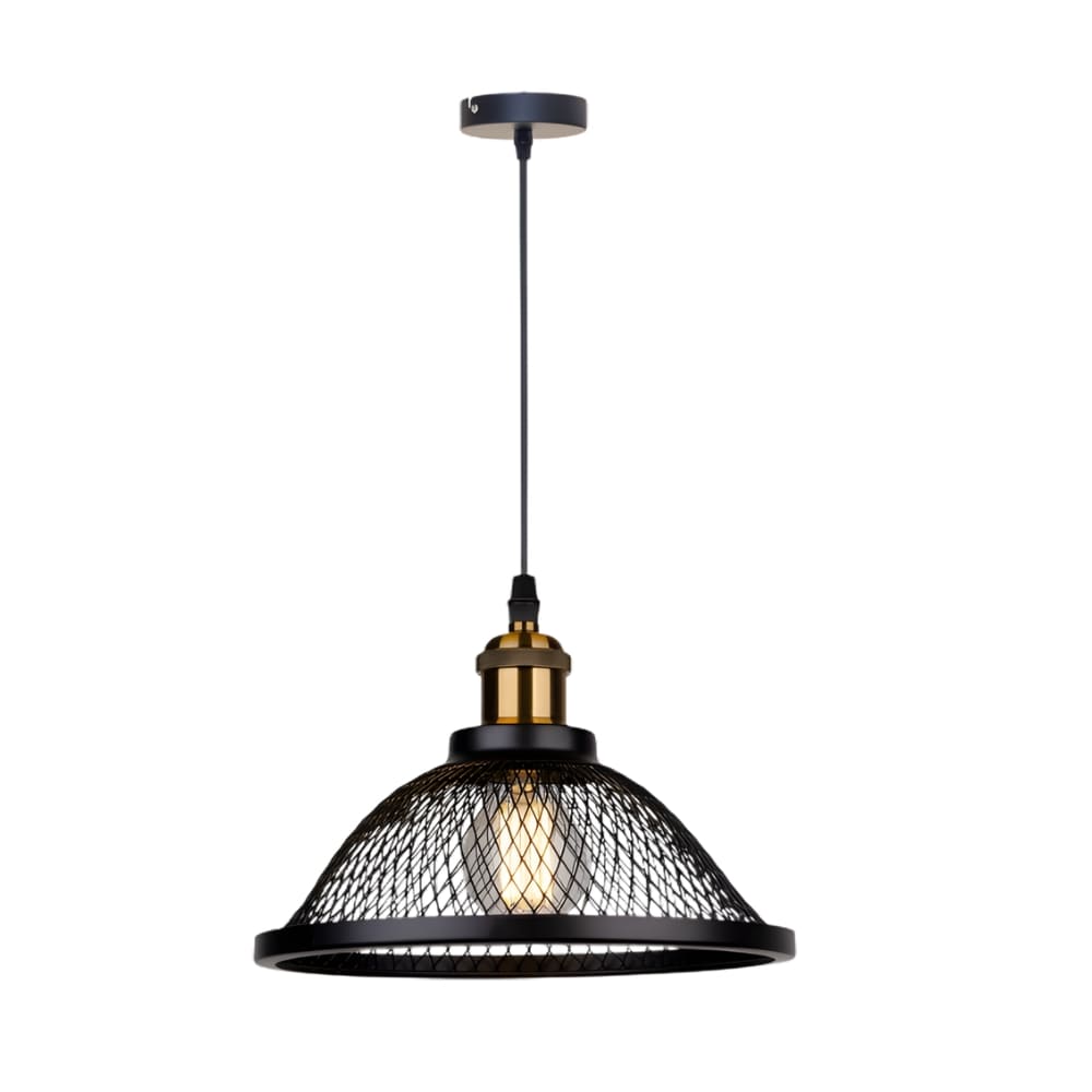 Lustre cuisine noir en cage de métal grillagé, vue 7