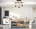Lustre cuisine industriel à trois ampoules sur bois