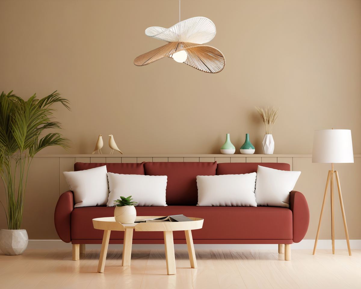 Lustre bohème en rotin tissé aux larges contours ajourés