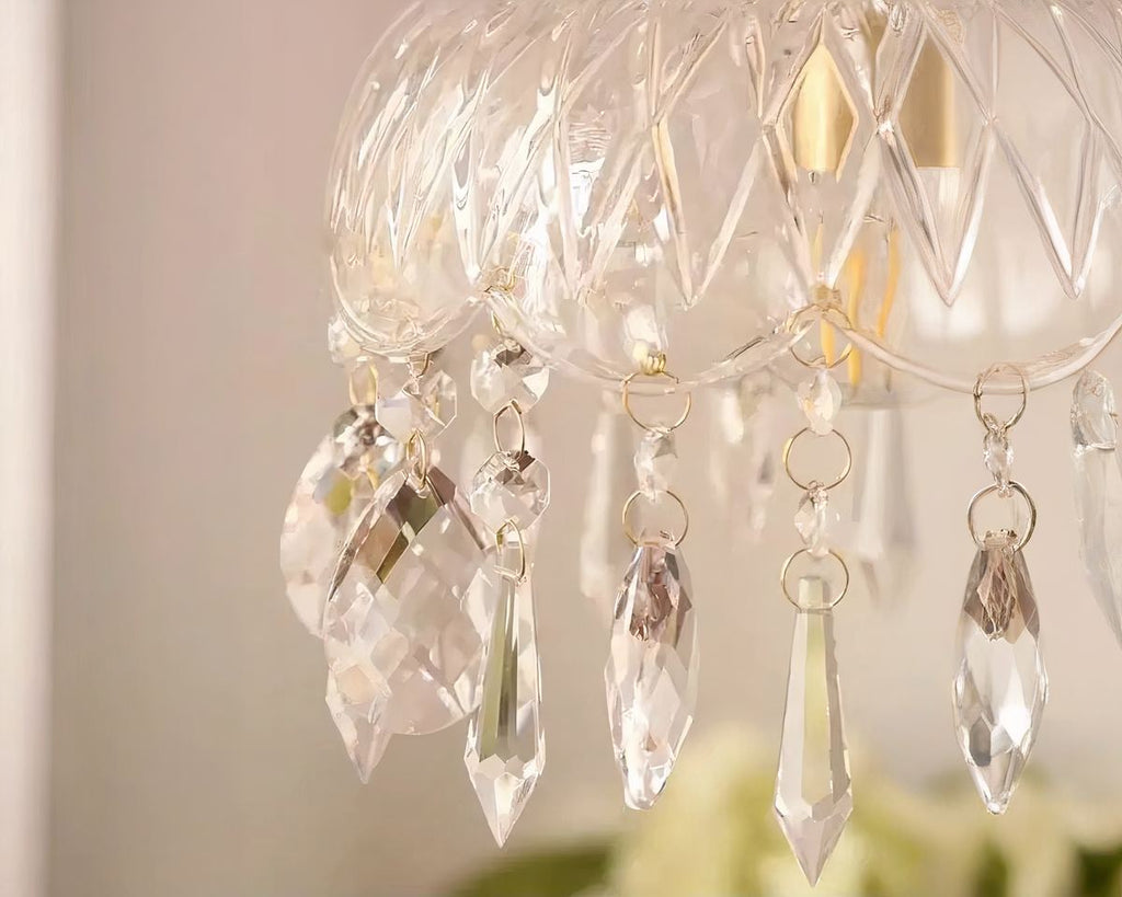 Lustre cristal petit dôme à pampilles de verre, vue 5