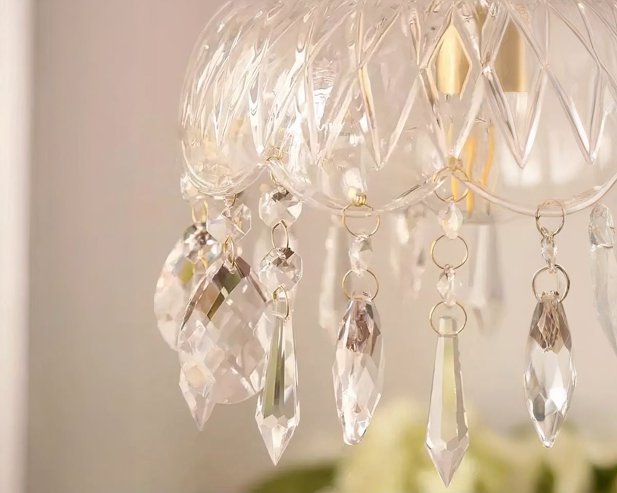 Lustre cristal petit dôme à pampilles de verre, vue 5