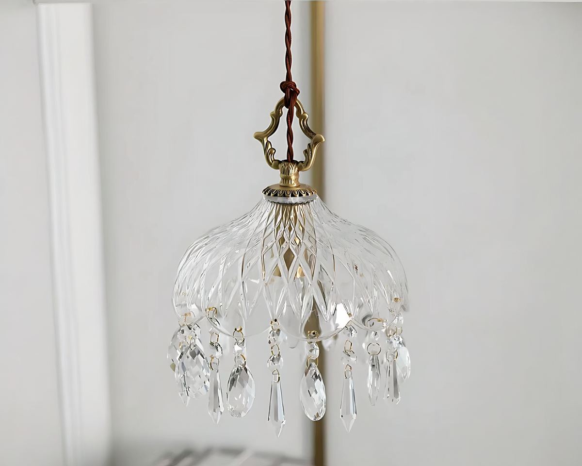 Lustre cristal petit dôme à pampilles de verre, vue 6