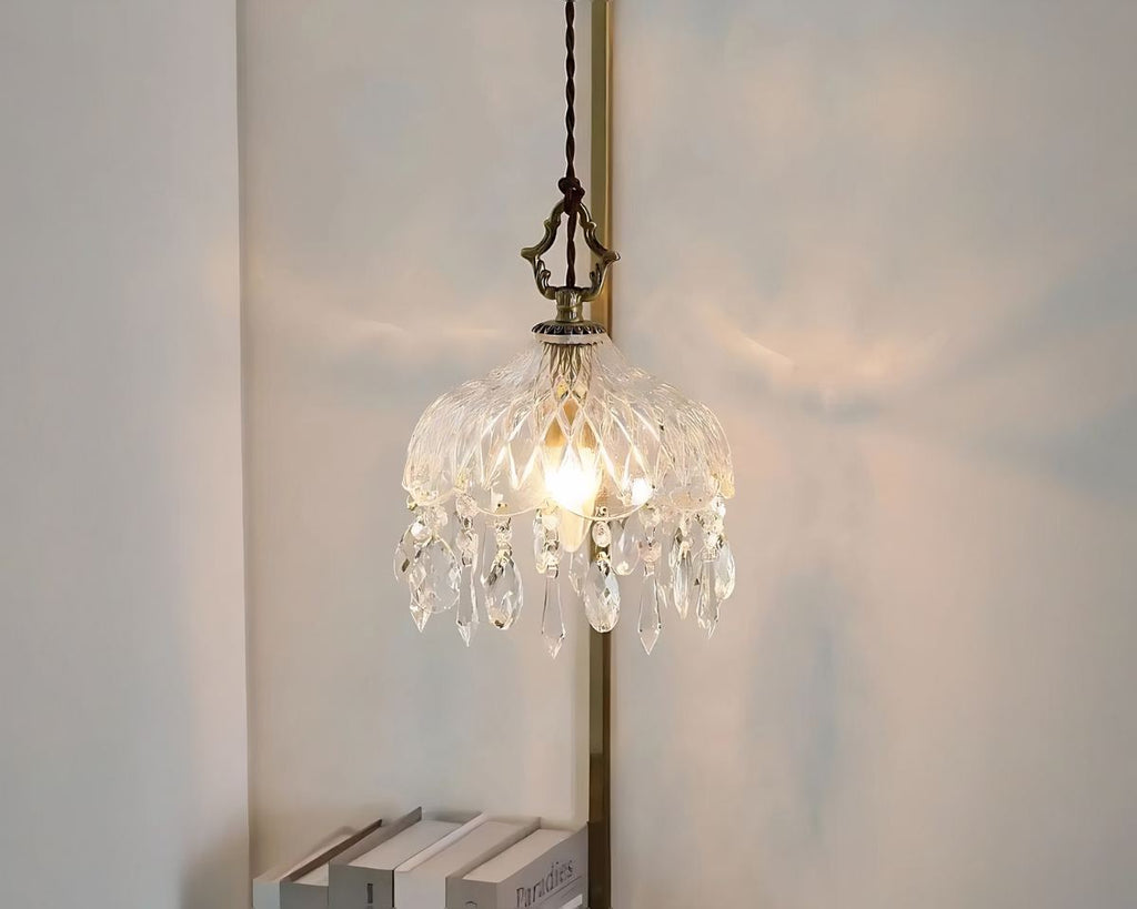 Lustre cristal petit dôme à pampilles de verre, vue 7