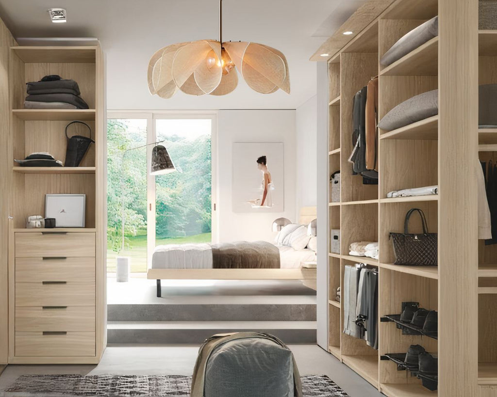 Lustre dressing en tissu beige façon fleur ouverte