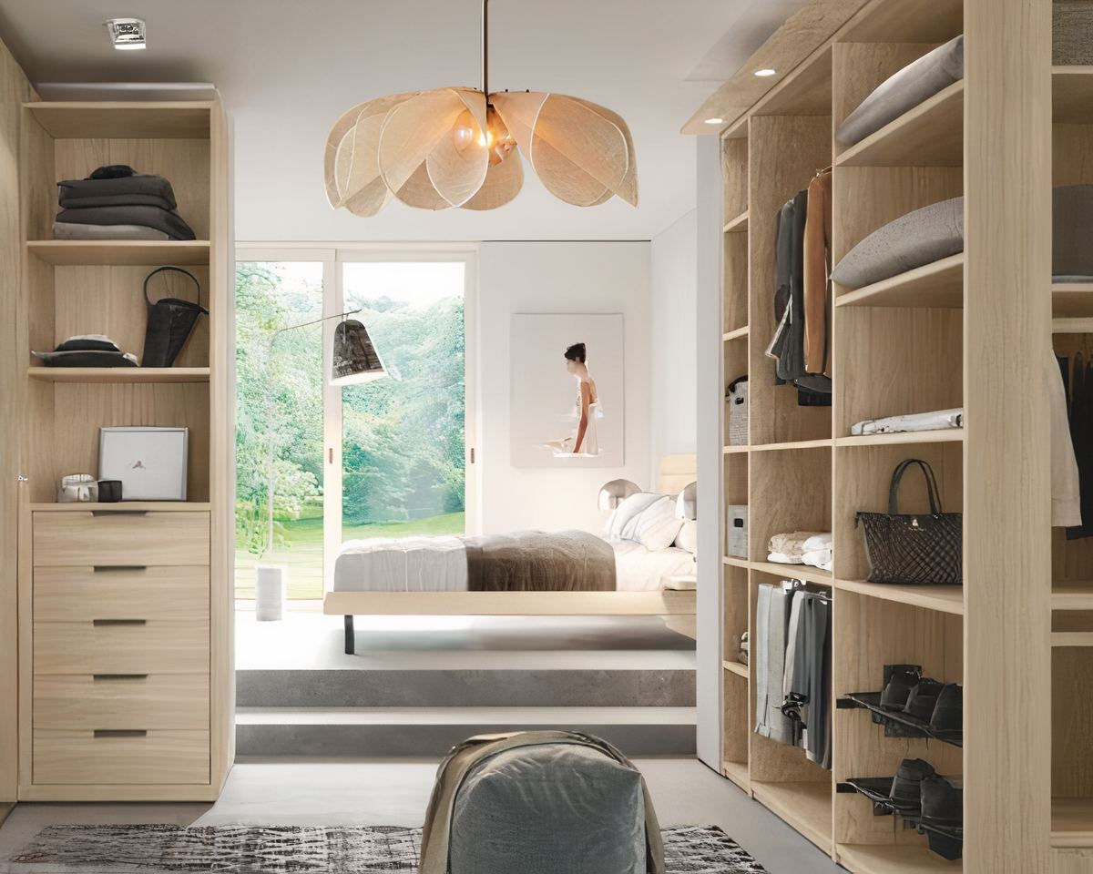 Lustre dressing en tissu beige façon fleur ouverte