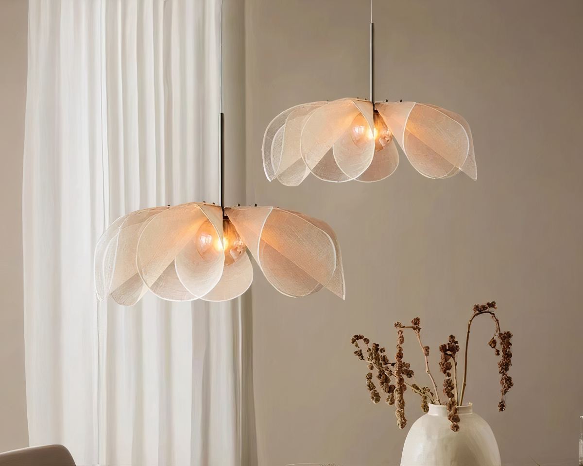 Lustre dressing en tissu beige façon fleur ouverte, vue 5