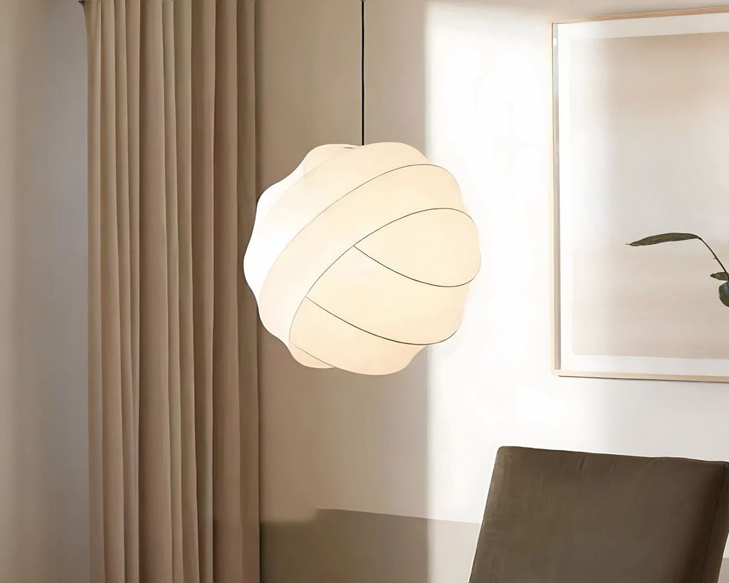 Lustre dressing rond en soie beige aux courbes douces, vue 5